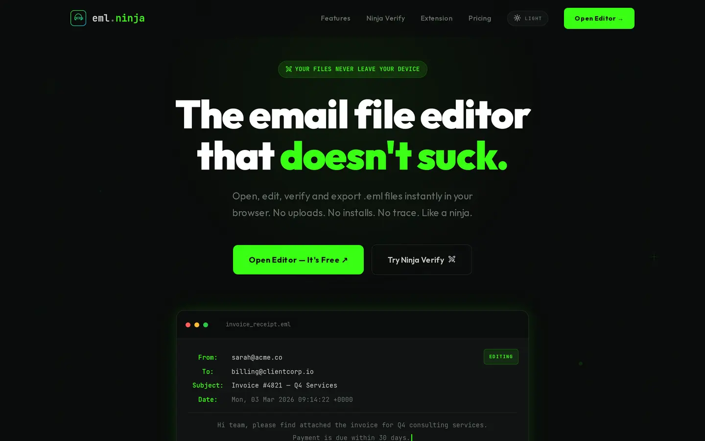 eml.ninja interface