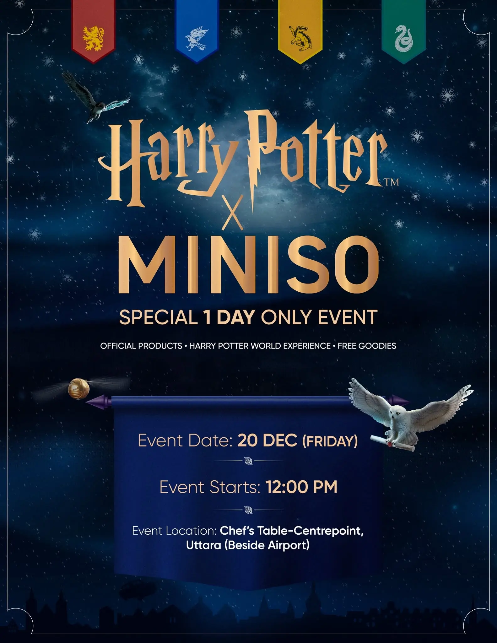 Harry Potter x Miniso key visual for a special one day only event on 20 December at Chef's Table Centrepoint, Uttara